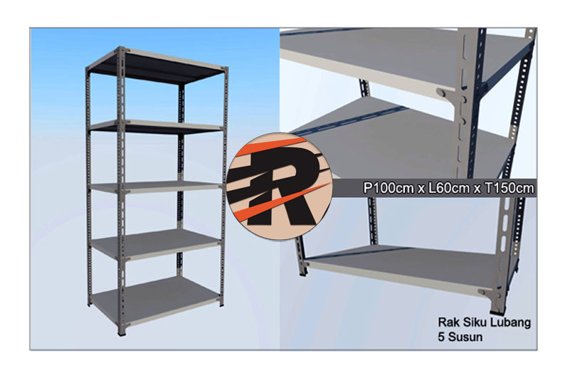 Rak Besi Siku Lubang Ukuran 100 x 60 x 150 cm, 5 Ambalan
