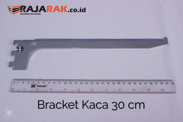 Daun Bracket Kaca 30 cm Tebal 3 mm Warna Chrome