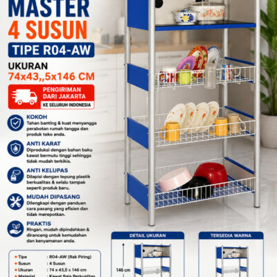 RAK PIRING MASTER 4 SUSUN TIPE R04-AW UKURAN 74x43,5x146 CM