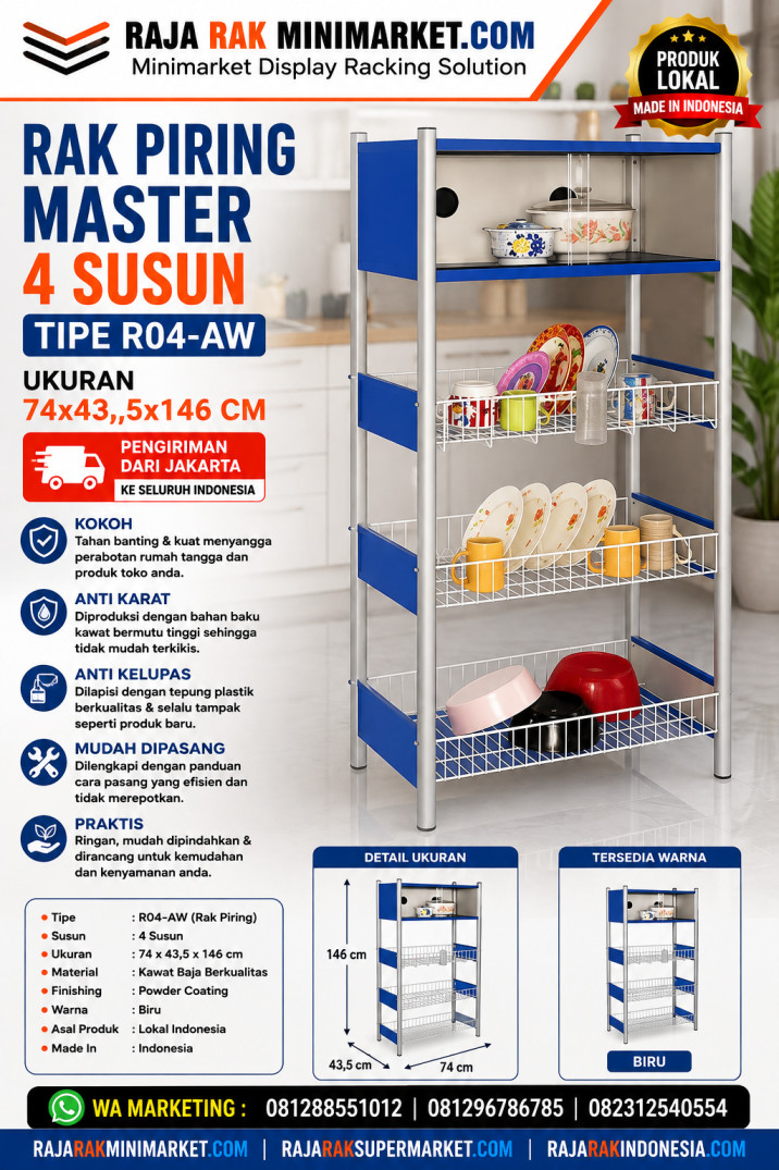 RAK PIRING MASTER 4 SUSUN TIPE R04-AW UKURAN 74x43,5x146 CM