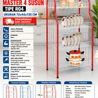 RAK PIRING MASTER 4 SUSUN TIPE R04 UKURAN 72x44x135 CM | RAJA RAK MINIMARKET