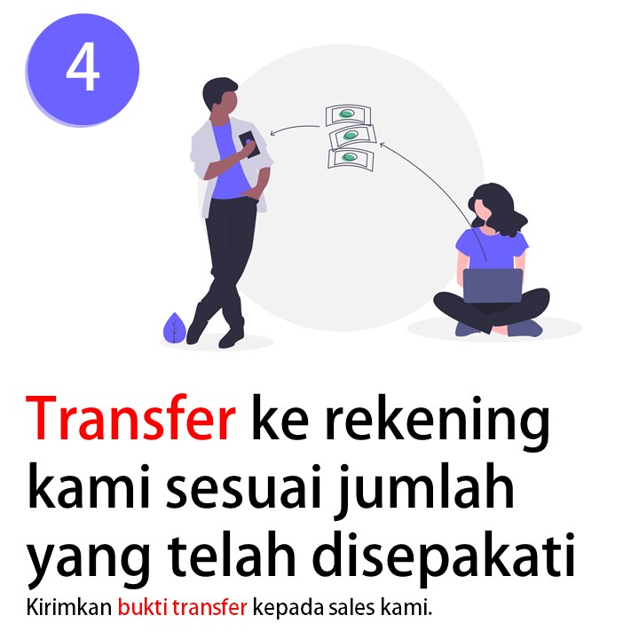 4. Transfer ke rekening kami sesuai dengan jumlah yang telah disepakati. lalu kirimkan bukti transfernya kepada sales kami.