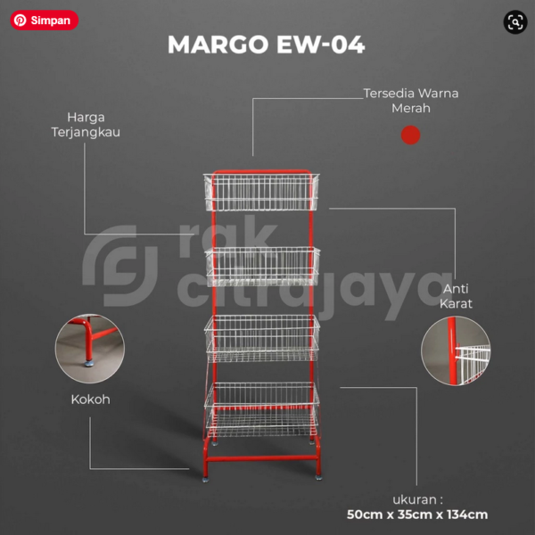 RAK CHIKI MARGO EW-04 | RAK SNACK SERBAGUNA SUSUN 4 MERAH