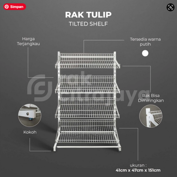 RAK DAGANGAN BARANG TOKO TIPE TULIP 4 SUSUN PUTIH, UKURAN 78cm x 40cm x 120cm | PILIHAN TERBAIK UNTUK PENATAAN PRODUK DI TOKO ANDA