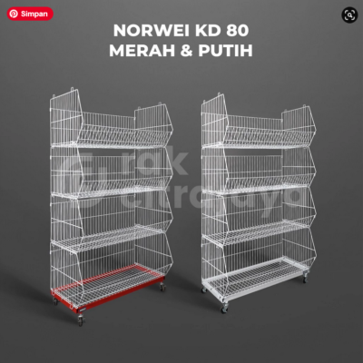 RAK DISPLAY JAJANAN TIPE NORWEI KD80, 4 SUSUN KERANJANG | RAK SNACK CHIKI SERBAGUNA, Uk.80x44x152cm