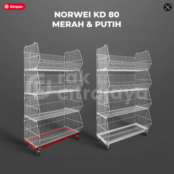 RAK DISPLAY JAJANAN TIPE NORWEI KD80, 4 SUSUN KERANJANG | RAK SNACK CHIKI SERBAGUNA, Uk.80x44x152cm