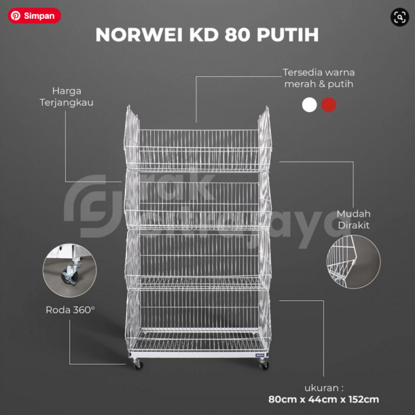 RAK DISPLAY JAJANAN TIPE NORWEI KD80, 4 SUSUN KERANJANG | RAK SNACK CHIKI SERBAGUNA, Uk.80x44x152cm