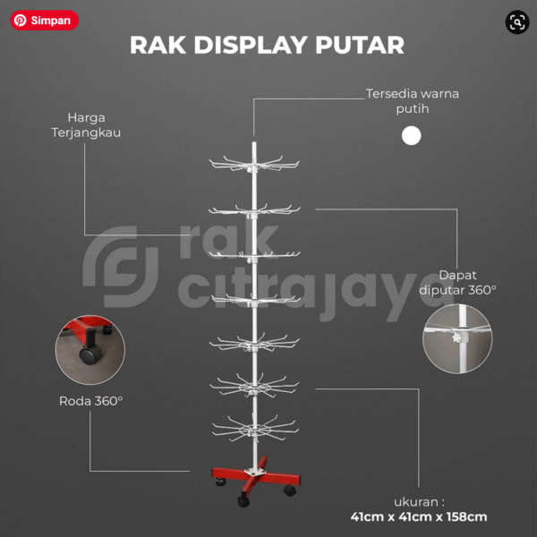 RAK DISPLAY AKSESORIS PUTAR GANTUNG 7 SUSUN WARNA PUTIH, UKURAN 41cm x 41cm x 158cm | SOLUSI ELEGAN UNTUK PENATAAN AKSESORIS DI TOKO ANDA