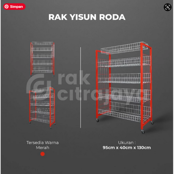 RAK DISPLAY ROTI TIPE YISUN RODA, 5 SUSUN | RAK PAJANGAN TOKO SNACK & KUE, UKURAN 95cm x 40cm x 130cm: SOLUSI PENATAAN PRAKTIS DAN MENARIK UNTUK TOKO ANDA