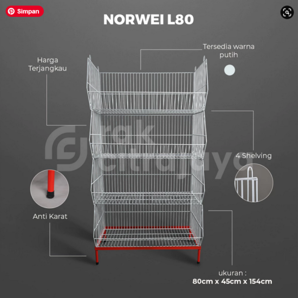 RAK DISPLAY SNACK TIPE NORWEI L80, Uk.80x45x154cm, 4 SUSUN KERANJANG | RAK TOKO CHIKI SERBAGUNA