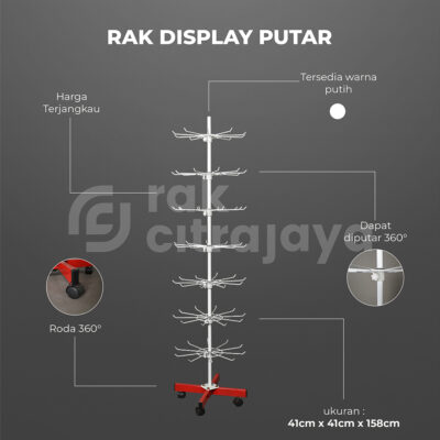 RAK DISPLAY PUTAR PRODUK AKSESORIS TIPE MATAHARI 7 SUSUN, WARNA MERAH & PUTIH, UKURAN 41x41x158 CM