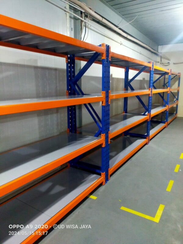 RAK BESI GUDANG MEDIUM DUTY TIPE ZA-500 KAPASITAS 500 KG / SUSUN SHELVING ATAU 2 TON / UNIT RAK, UKURAN 200x50x200 CM & 200x60x200 CM (UKURAN & WARNA BISA CUSTOM), 4 SUSUN SHELVING
