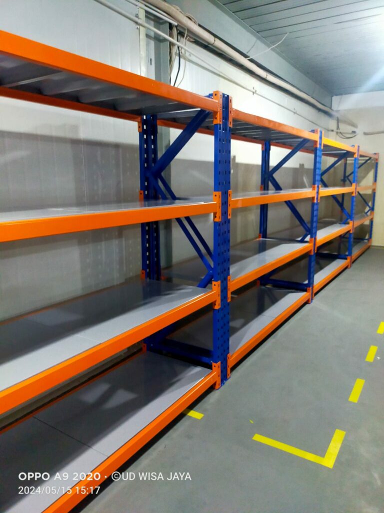 RAK BESI GUDANG MEDIUM DUTY TIPE ZA-500 KAPASITAS 500 KG / SUSUN SHELVING ATAU 2 TON / UNIT RAK, UKURAN 200x50x200 CM & 200x60x200 CM (UKURAN & WARNA BISA CUSTOM), 4 SUSUN SHELVING