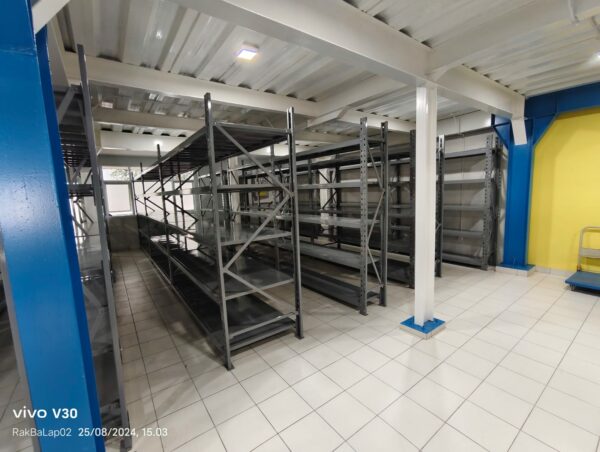RAK BESI GUDANG MEDIUM TIPE ZA-300 – KAPASITAS 300 KG / SUSUN SHELVING (TOTAL 1,2 TON / UNIT): Solusi Rak Serbaguna & Tangguh untuk Gudang Skala Menengah – RAJA RAK INDONESIA