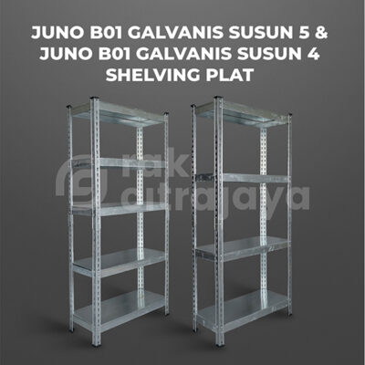RAK BESI GUDANG SIKU LUBANG SERBAGUNA TIPE JUNO B01 GALVANIS – SHELVING PLAT, SUSUN 4 & 5, UKURAN 70x30x150 CM, NON BAUT