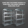 RAK BESI SIKU LUBANG BOLTLESS JUNO 03 GALVANIS PLAT SHELVING, SUSUN 4 & 5, UKURAN 120x45x180 CM: Solusi Tepat untuk Penyimpanan Barang yang Rapi dan Tahan Lama!