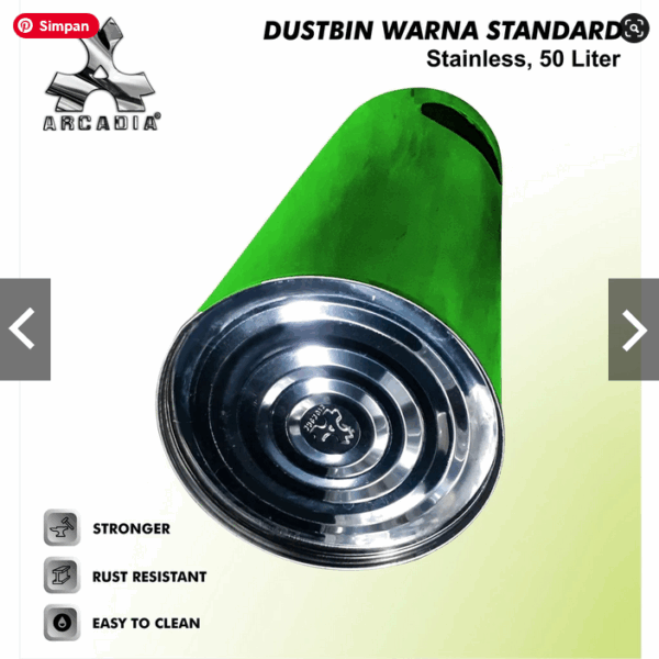 Tempat Sampah Stainless Bulat 50 Liter Warna-Warni: Putih • Kuning • Merah • Biru • Hijau – Solusi Kebersihan Elegan & Ceria