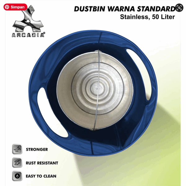Tempat Sampah Stainless Bulat 50 Liter Warna-Warni: Putih • Kuning • Merah • Biru • Hijau – Solusi Kebersihan Elegan & Ceria