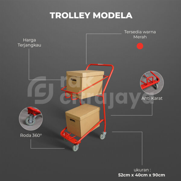 TROLLEY BARANG BELANJA SUPERMARKET TIPE MODELA WARNA MERAH & PUTIH UKURAN 52 x 40 x 90 CM 