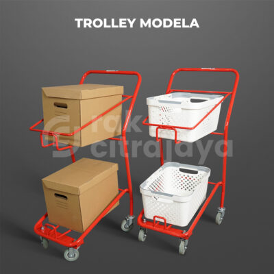 TROLLEY BARANG BELANJA SUPERMARKET TIPE MODELA WARNA MERAH & PUTIH UKURAN 52 x 40 x 90 CM 