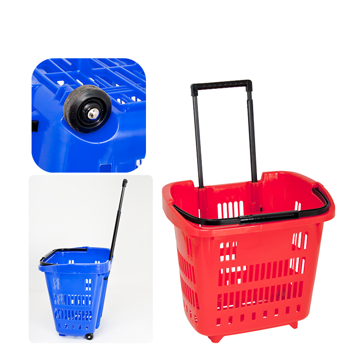 KERANJANG BELANJA SUPERMARKET DORONG PLASTIK GREEN LEAF PULLEY TROLLEY BASKET 3807