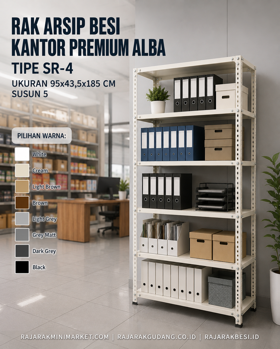 RAK ARSIP BESI KANTOR PREMIUM ALBA TIPE SR-4 UKURAN 95x43,5x185 CM SUSUN 5 | RAJA RAK MINIMARKET